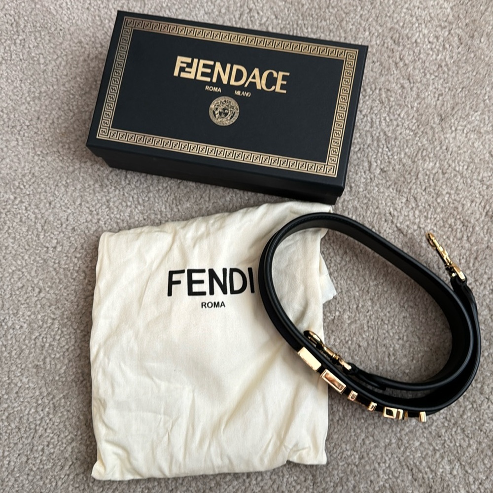 Authentic FENDI Fendigraphy Black Calf Leather Bag Strap